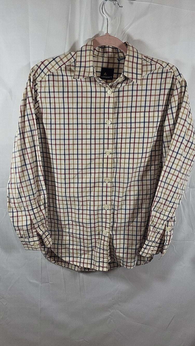 Lizsport Vintage Plaid Long Sleeve Button Down Shirt Beige Multicolor, size S